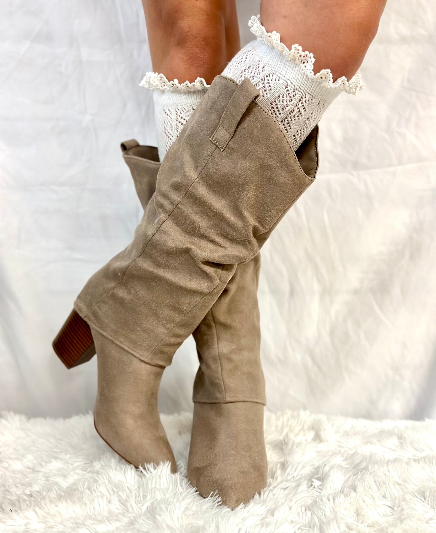 long knee socks for cowgirl boots, cute designer lace socks fro boots, Catherine Cole Atelier