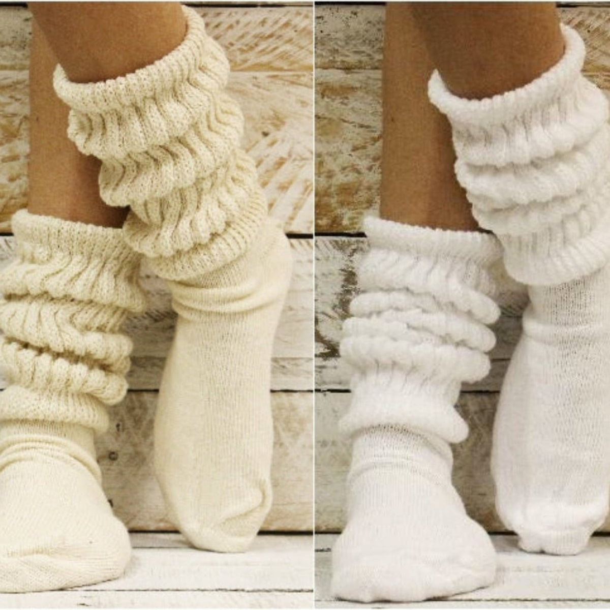 2 pairs bundle ULTIMATE slouch socks - 2 sizes - beige, white, Catherine cole signature socks, thick cotton chunky