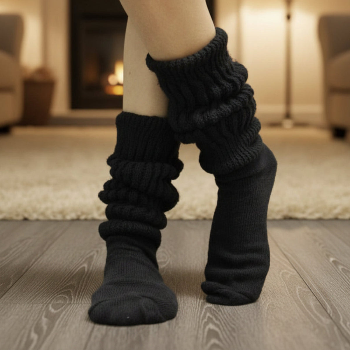 2 pairs bundle ULTIMATE slouch socks -black, white, Catherine Cole signature socks made in usa, thick chunky cotton slouchy hooters socks adults