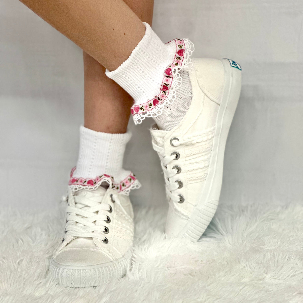 VALENTINE heart vintage lace cuff socks -pink, Catherine Cole signature lace socks, made in usa