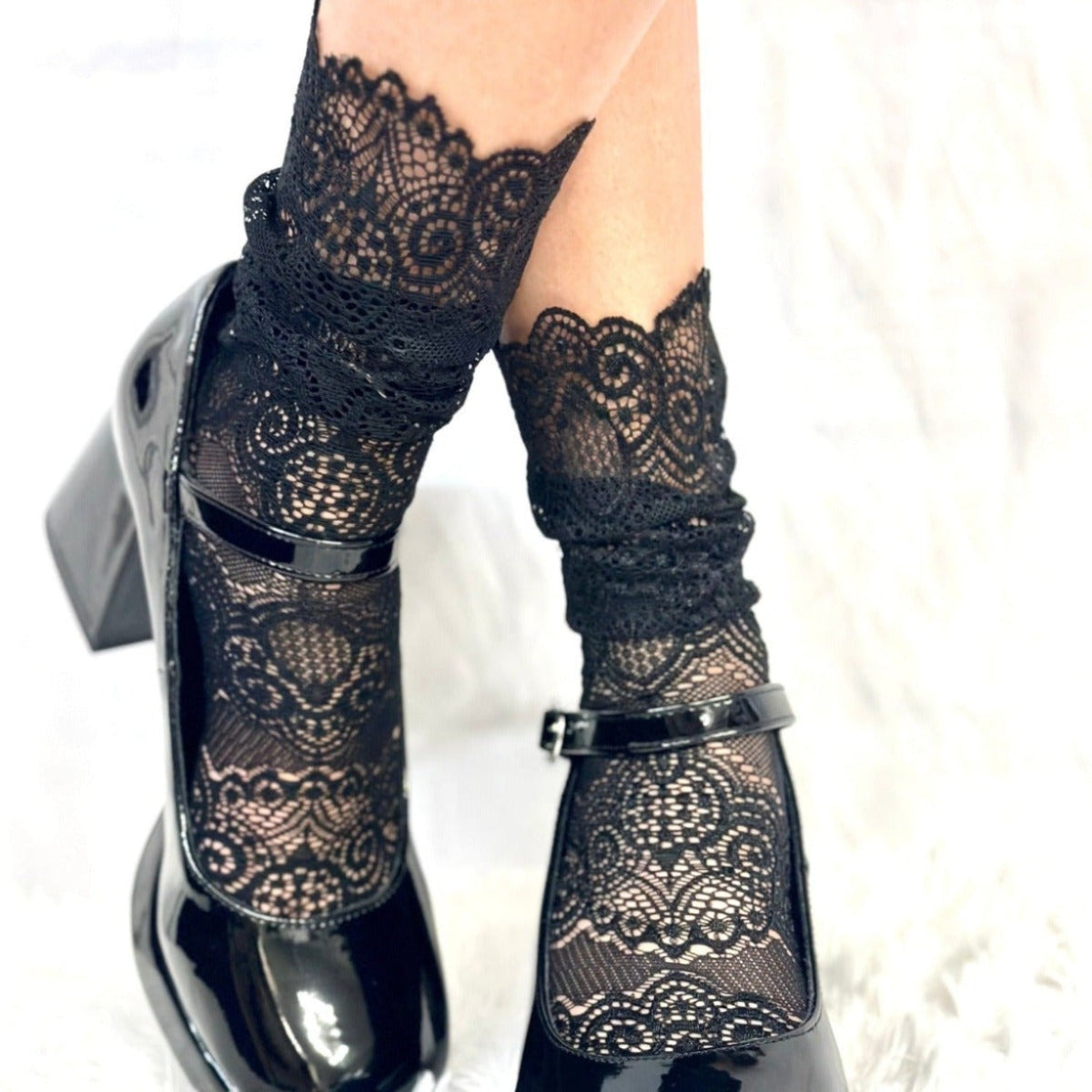 Allover sexy black lace socks heels cute - lace socks women, lace socks with heels, lace ruffle socks women
