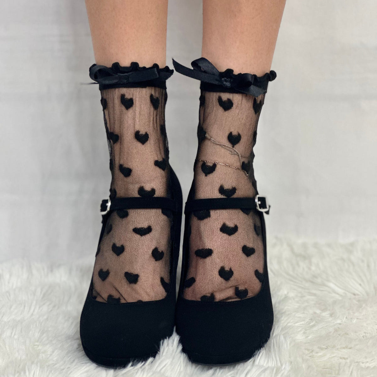 HEARTS sheer lace socks for heels - black, lace socks for heels, Catherine Cole signature socks