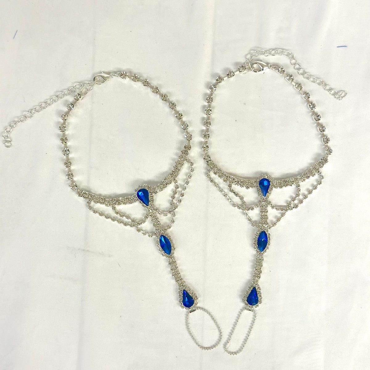Something SAPPHIRE royal blue barefoot sandals rhinestone jewel beach wedding fashion, Bride, footless jewelry, designer women bridal by Catherine Cole signature style