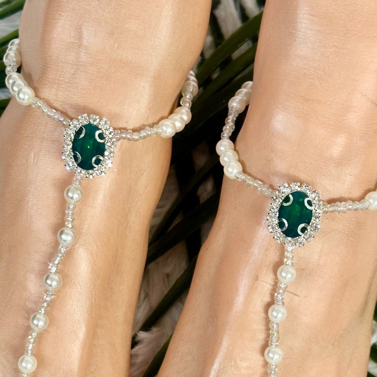 green barefoot sandals beach wedding women bride, Catherine Cole Atelier