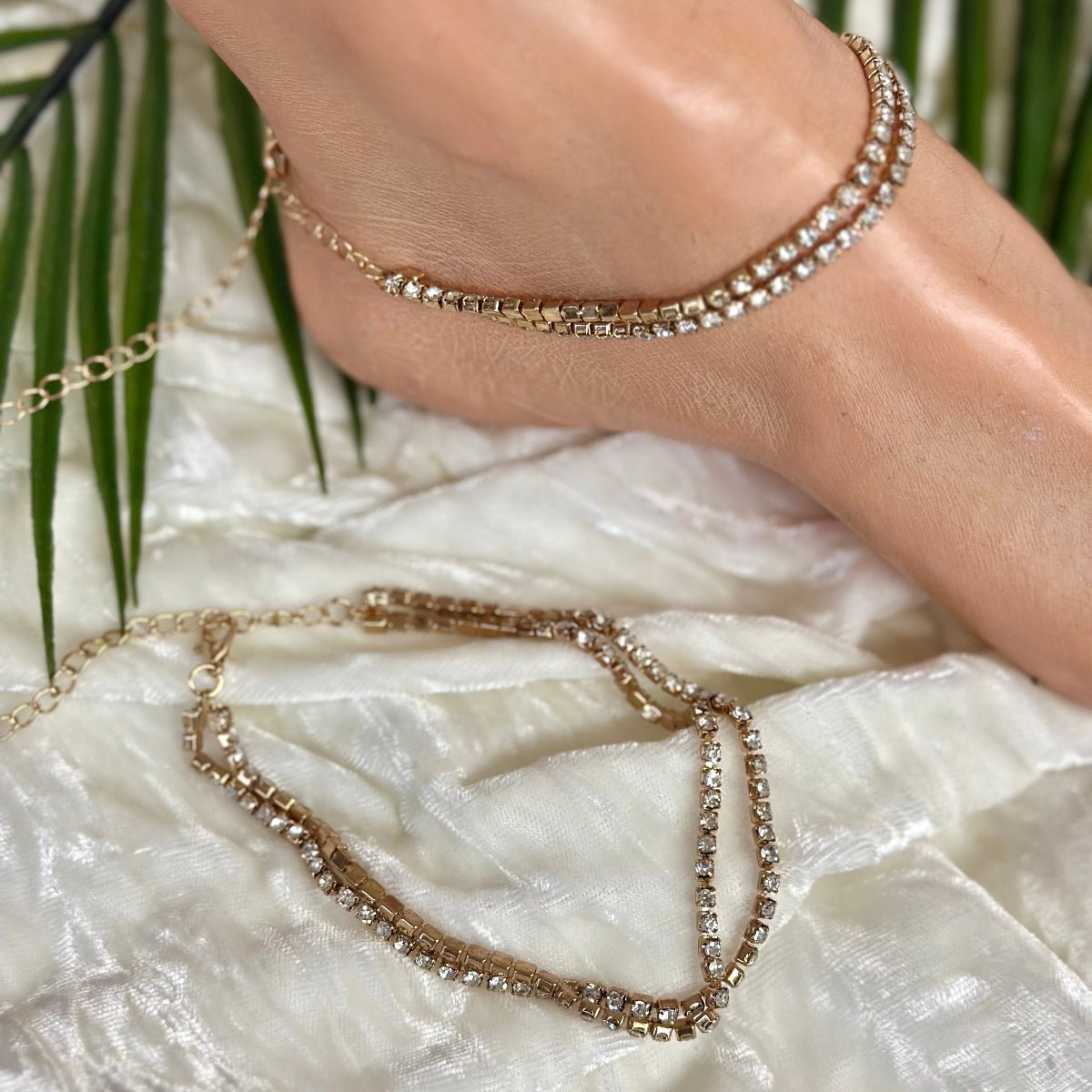 CHIC 2 strand rhinestone ankle bracelet by Catherine Cole signature style