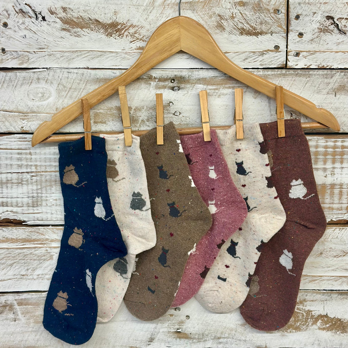 Cat Socks 3-Pack Bundle with Wish Bracelet - Novelty Crew Socks- Catherine cole