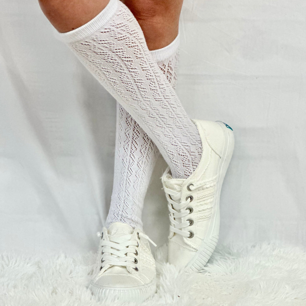 FLIRTY tall lace pointelle knee socks women, cute summer fashion, socks for boots and sneakers. Catherine Cole signature socks