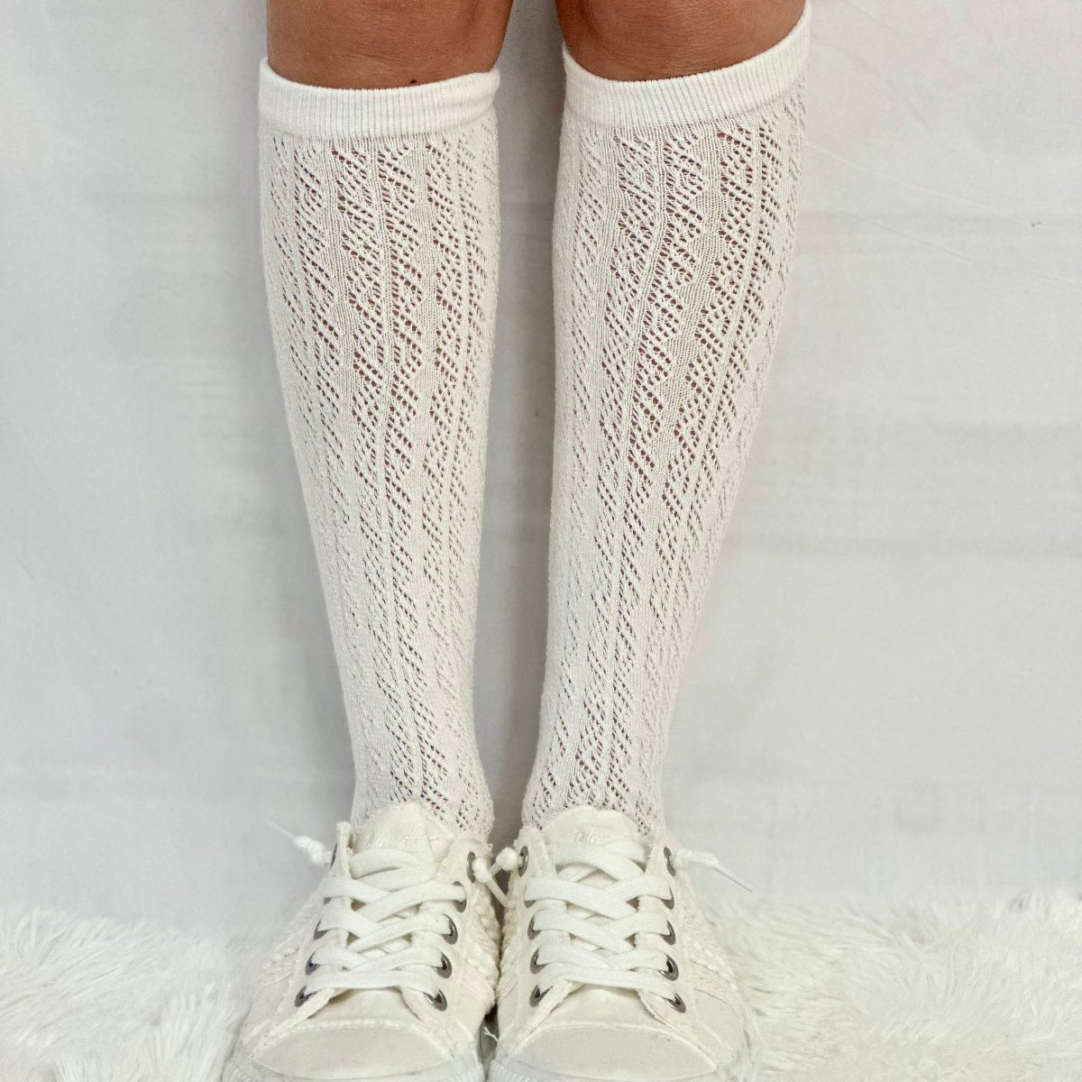 FLIRTY tall lace pointelle knee socks women, cute summer fashion, socks for boots and sneakers. Catherine Cole signature socks