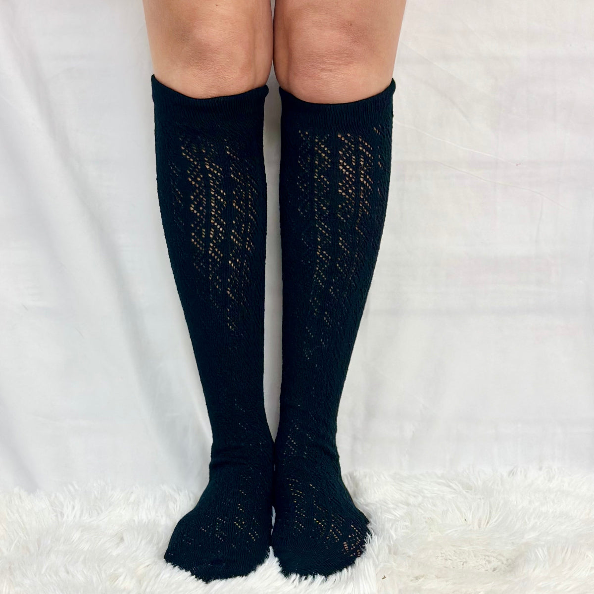 FLIRTY tall lace pointelle knee socks women, cute summer fashion, socks for boots and sneakers. Catherine Cole signature socks