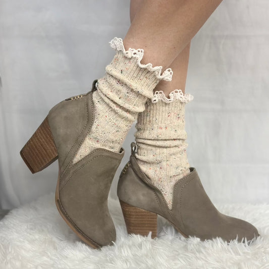 BOOTIE  lace slouch  socks - oatmeal, cute short ankle socks, boot socks women, quality hosiery ladies
