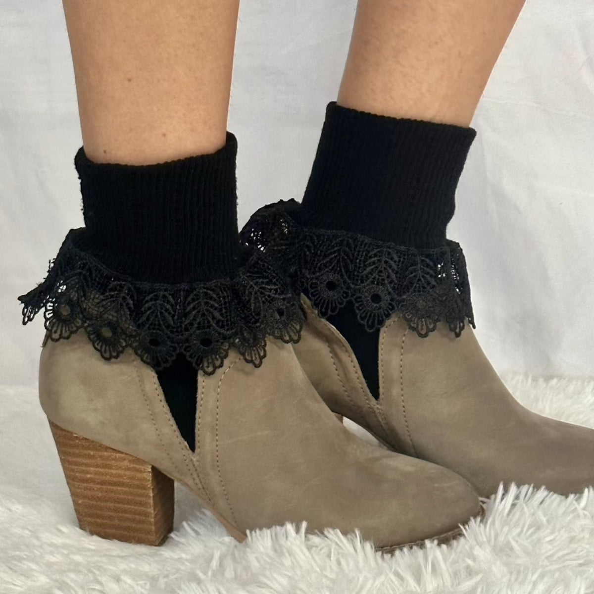 BLOSSOM lace ankle cuff socks women - black, Signature lace sock women's, cool lace cuff socks near me