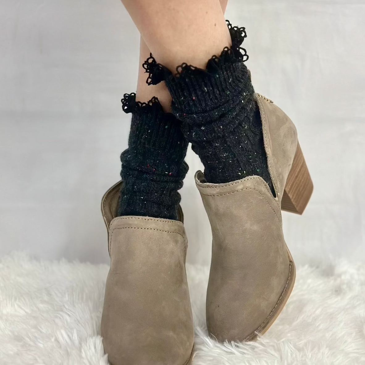 BOOTIE lace tweed slouch socks - black, short ankle boot socks women, cute slouch socks, quality ladies hosiery