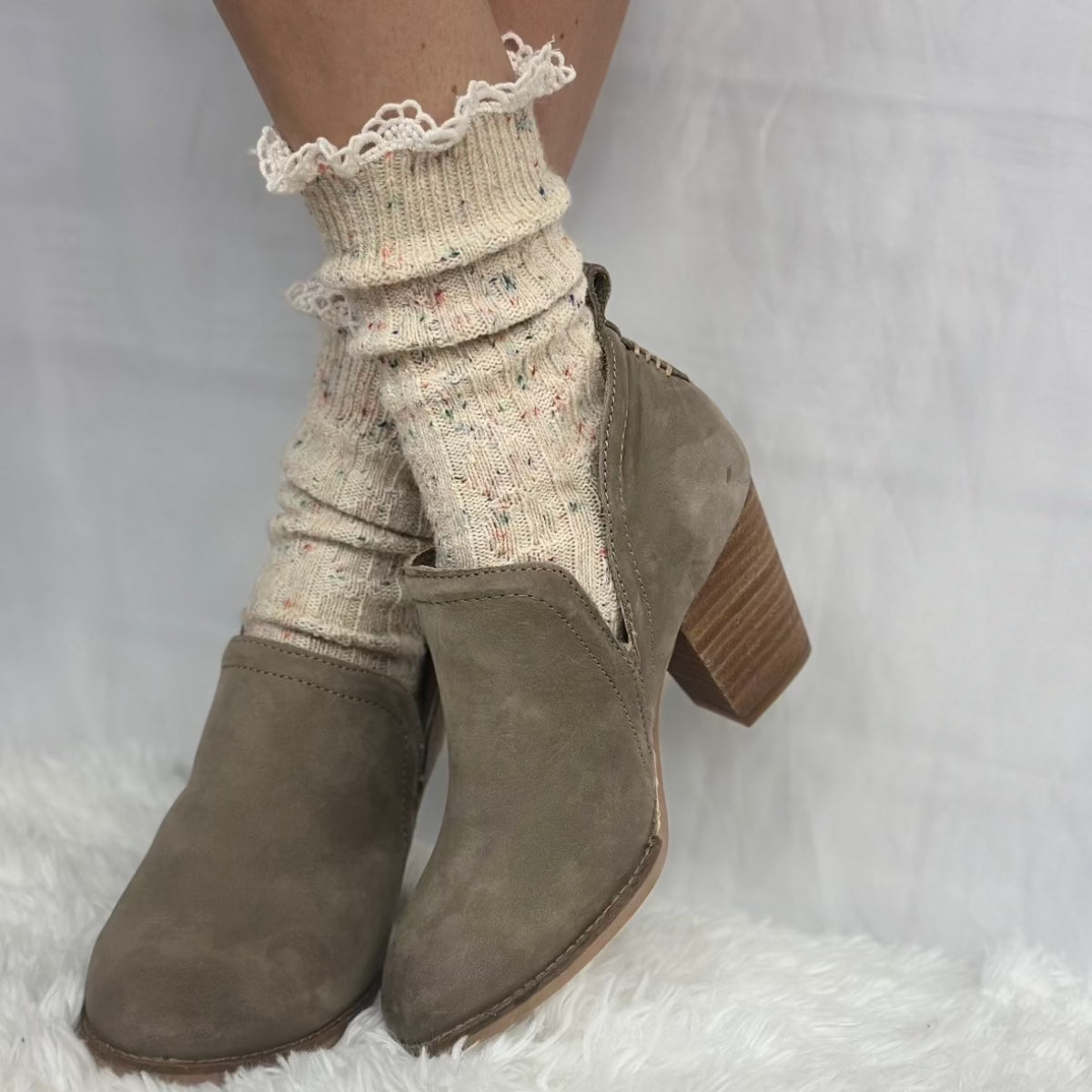 BOOTIE lace slouch socks - oatmeal, cute short ankle socks, boot socks women, quality hosiery ladies