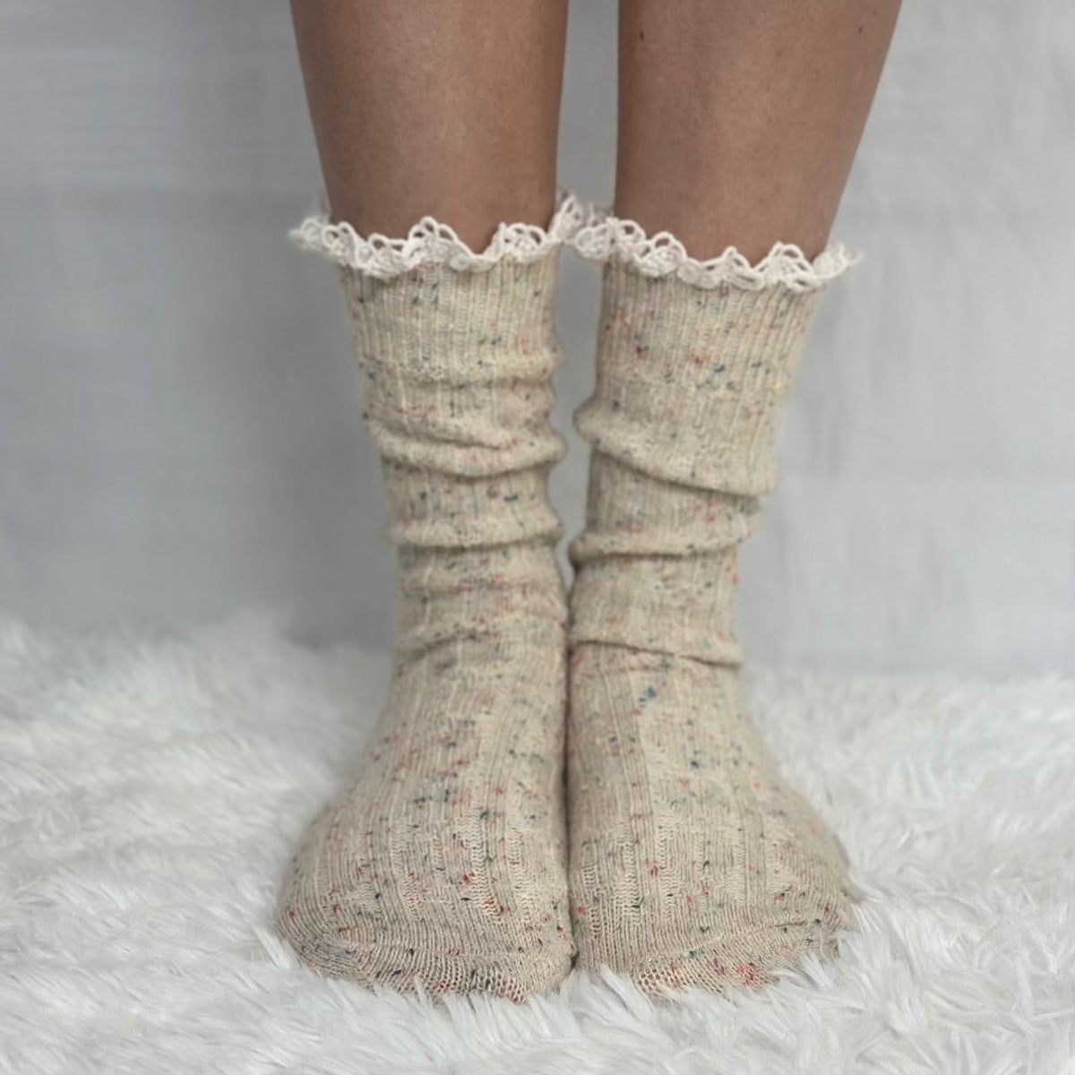 BOOTIE lace slouch socks - oatmeal, cute short ankle socks, boot socks women, quality hosiery ladies