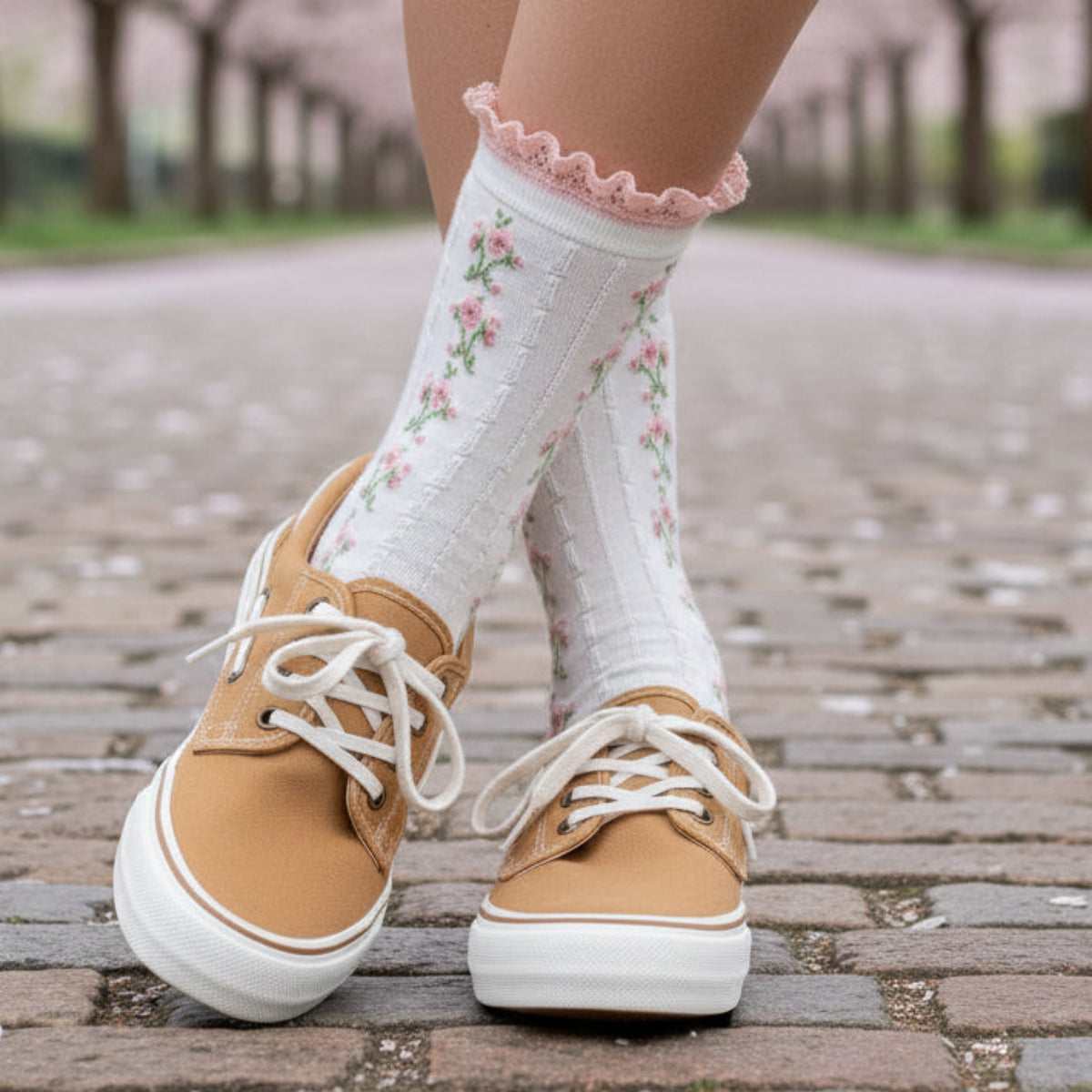 flower pattern lace ankle socks for women, cute fashion hosiery