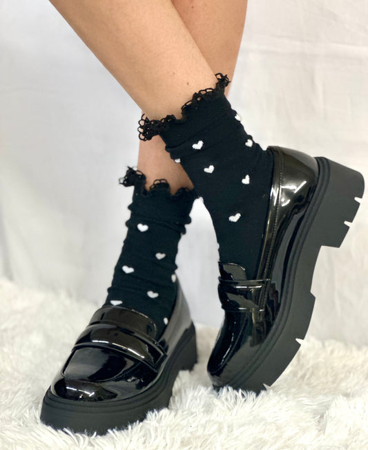 HEARTS DELIGHT  lace top heart ankle sock - black by Catherine Cole signature style