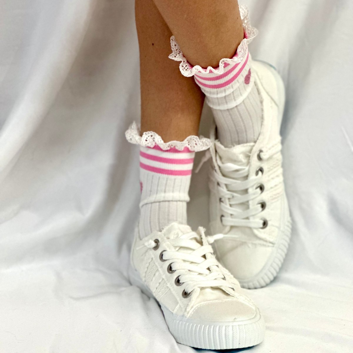 HEART mini striped crew sneaker socks - pink, Catherine cole signature socks