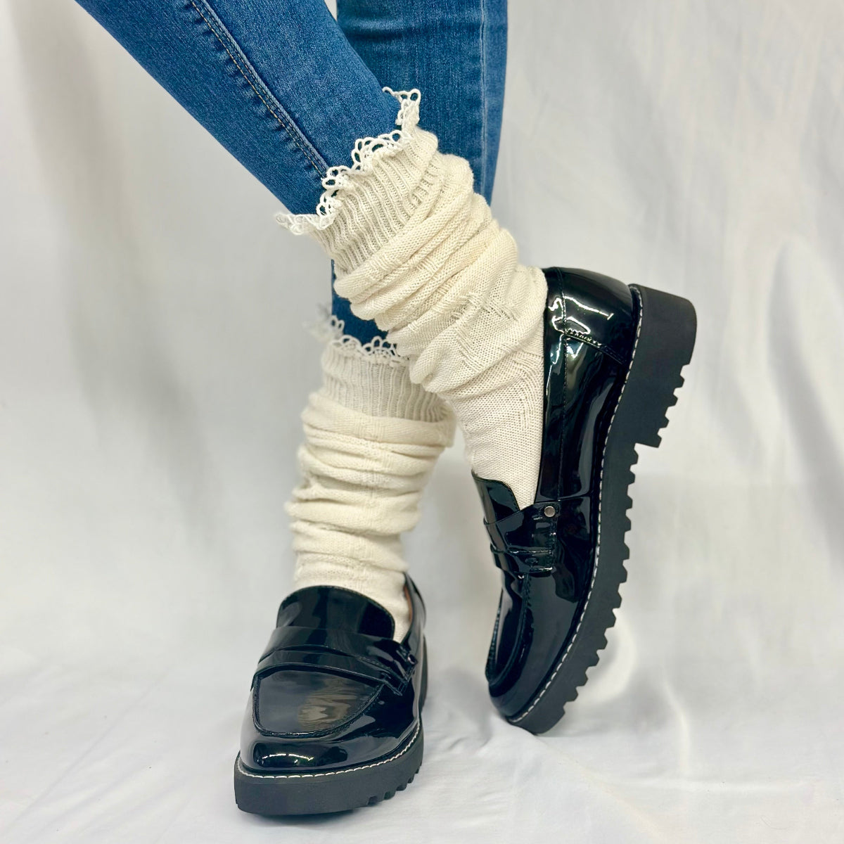 MOUNTAIN lace knee boot socks - natural