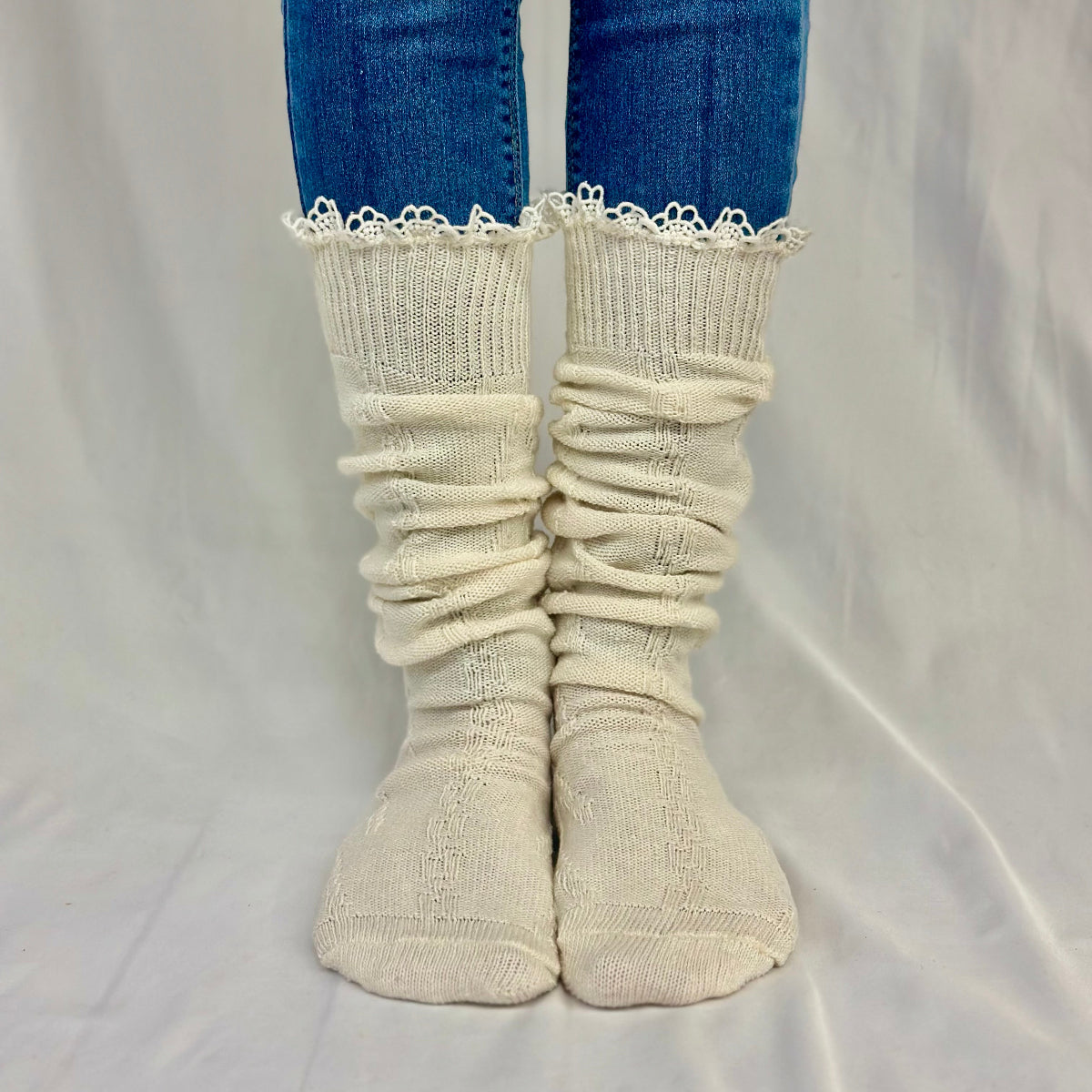 MOUNTAIN lace knee boot socks - natural