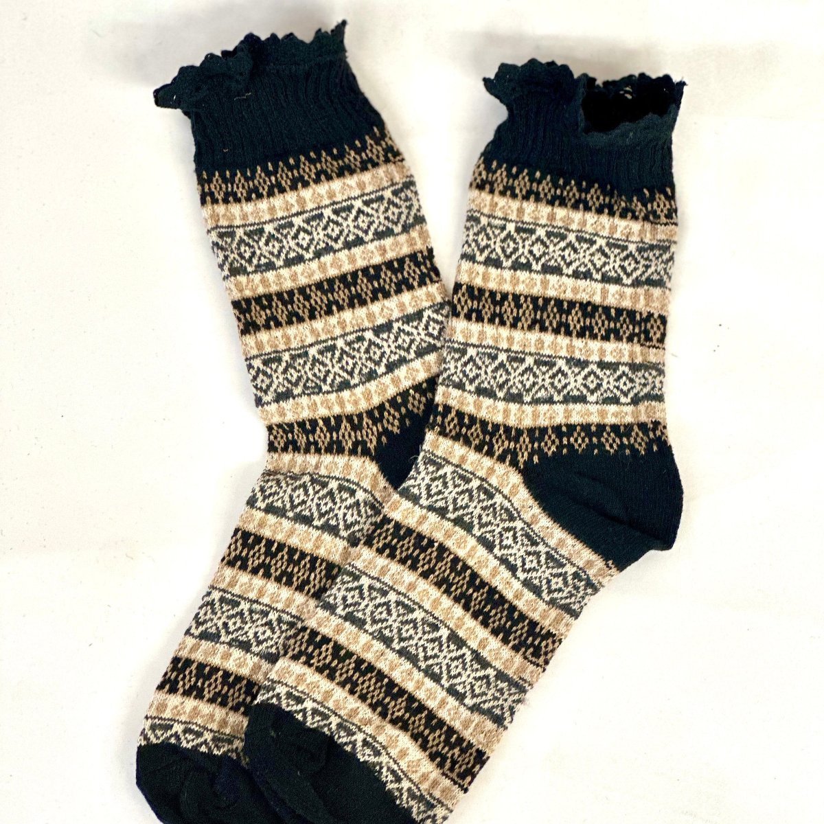 NORDIC design lace topped socks -black, Catherine Cole signature socks for women