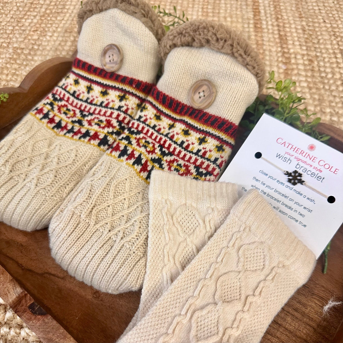 Nordic Slipper Sock Gift Set - Grip Bottom +cozy Socks + Wish Bracelet by Catherine cole