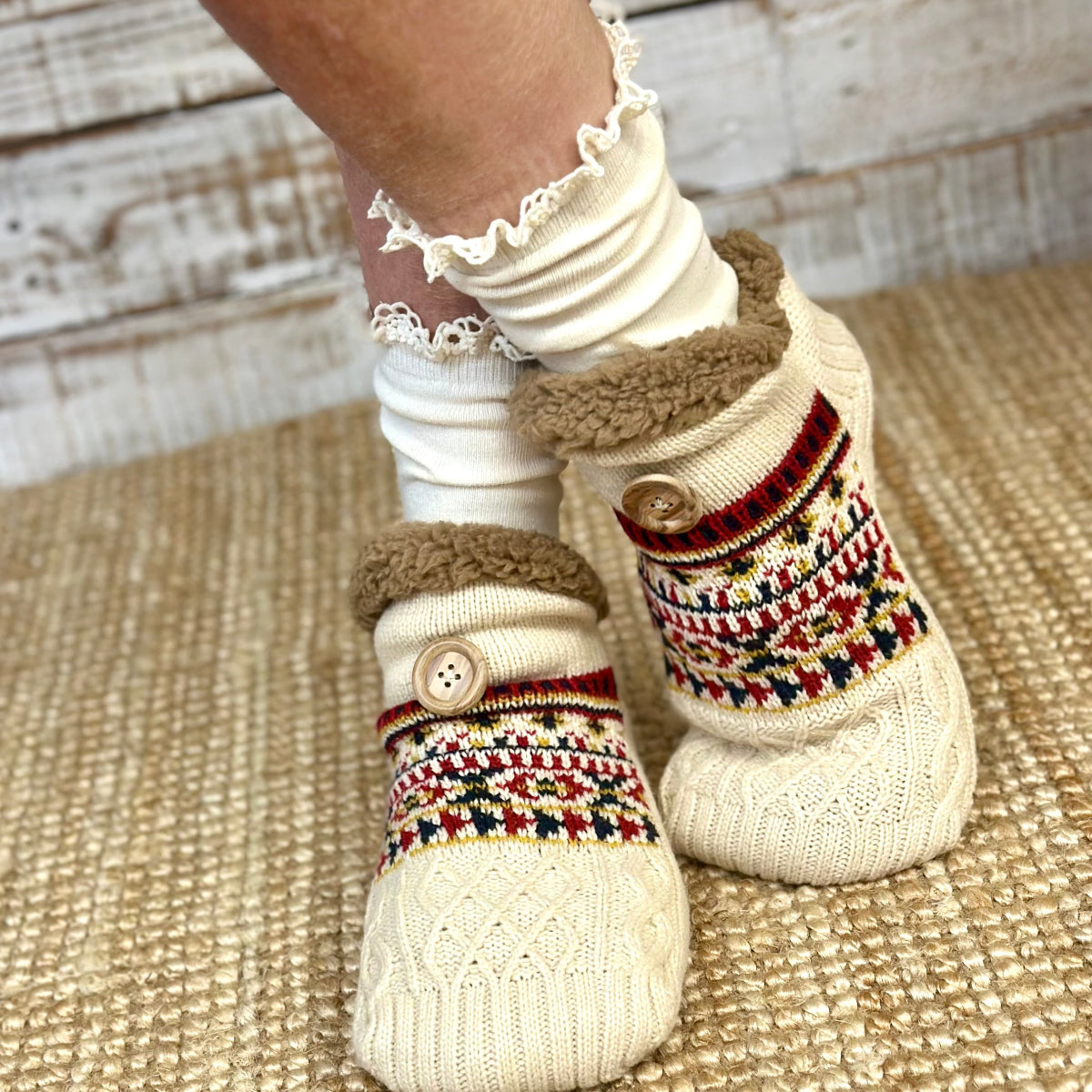 Nordic Slipper Sock Gift Set - Grip Bottom +organic lace Socks + Wish Bracelet