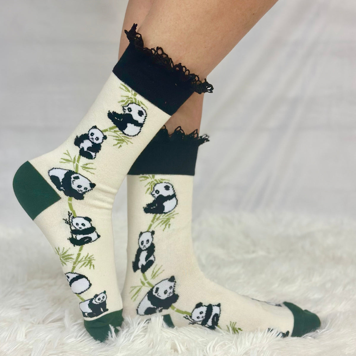 PANDA BEAR fun lace top sock, Catherine cole signature socks