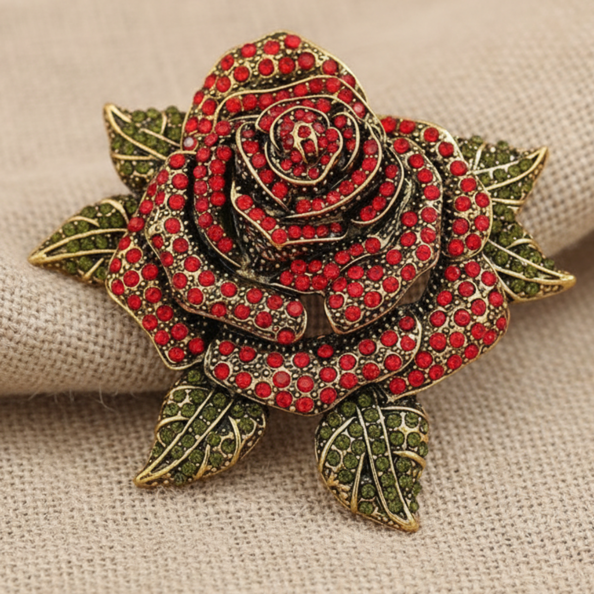 Ruby Red Rose Crystal Brooch Pin | Large Flower Jewelry