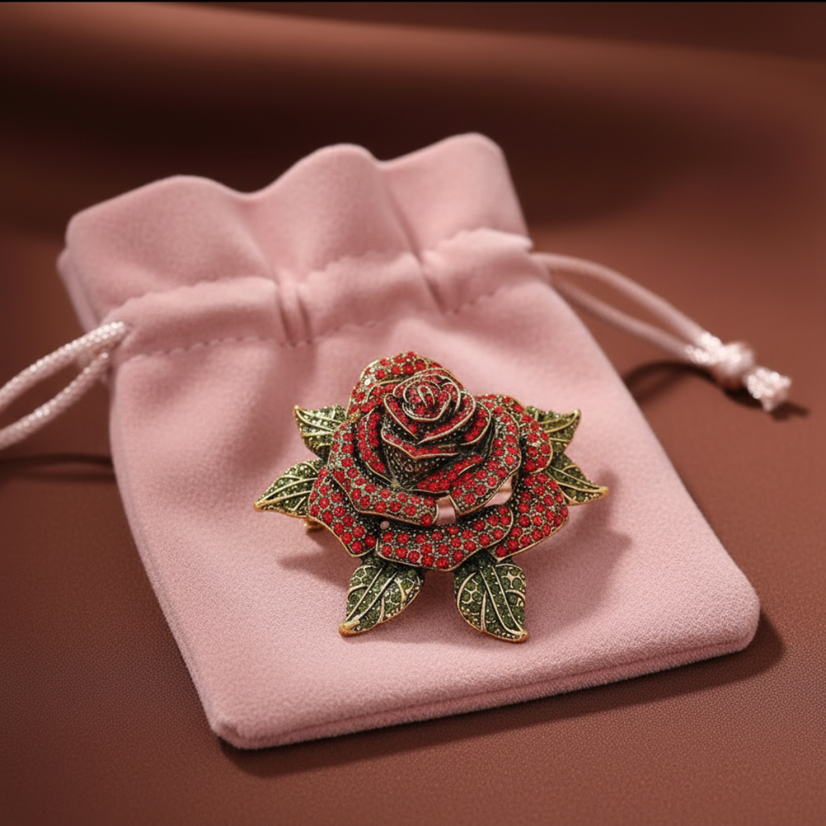 Red Rose Crystal Brooch Pin 3" | Ruby Rhinestone Vintage Brooch by Catherine Cole