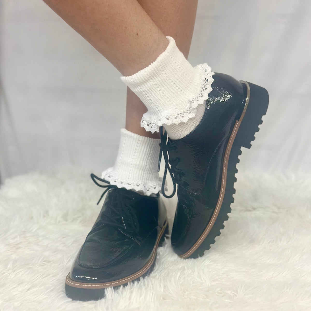 SALE lace cuff ankle socks women - white, Catherine Cole signature socks