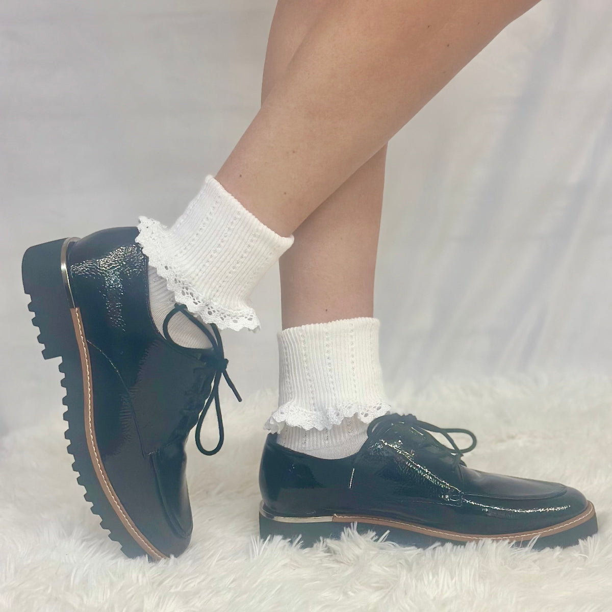 SALE lace cuff ankle socks women - white, Catherine Cole signature lace socks