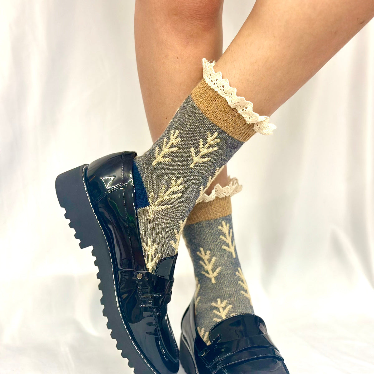 TWIGS lace topped socks - indigo, Catherine Cole signature socks