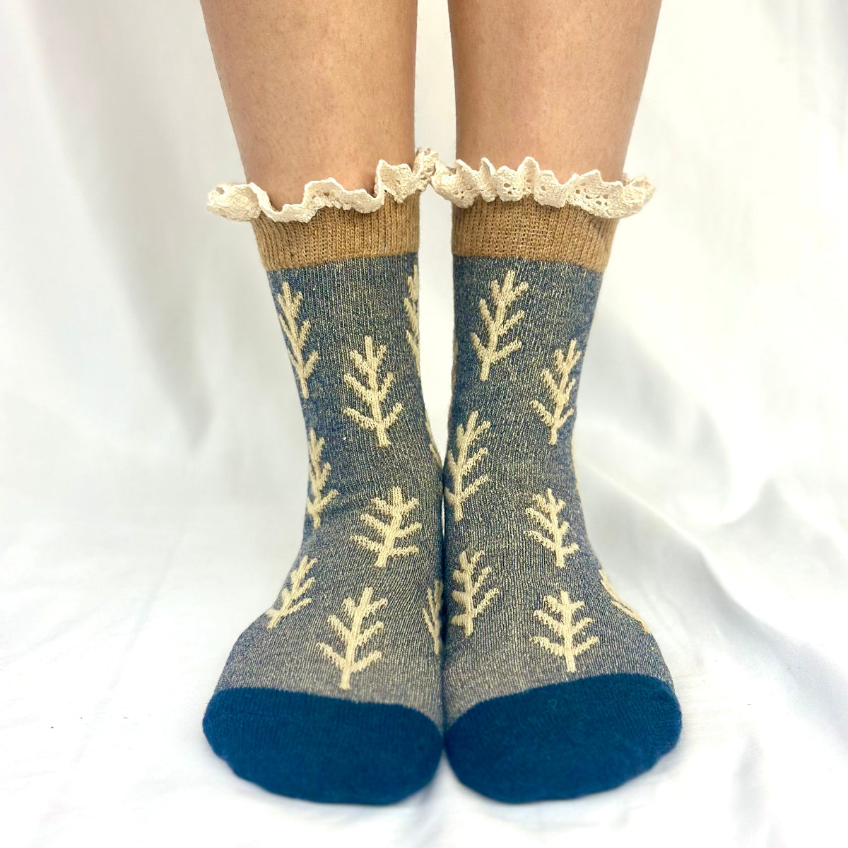 TWIGS lace topped socks - indigo, Catherine Cole signature socks