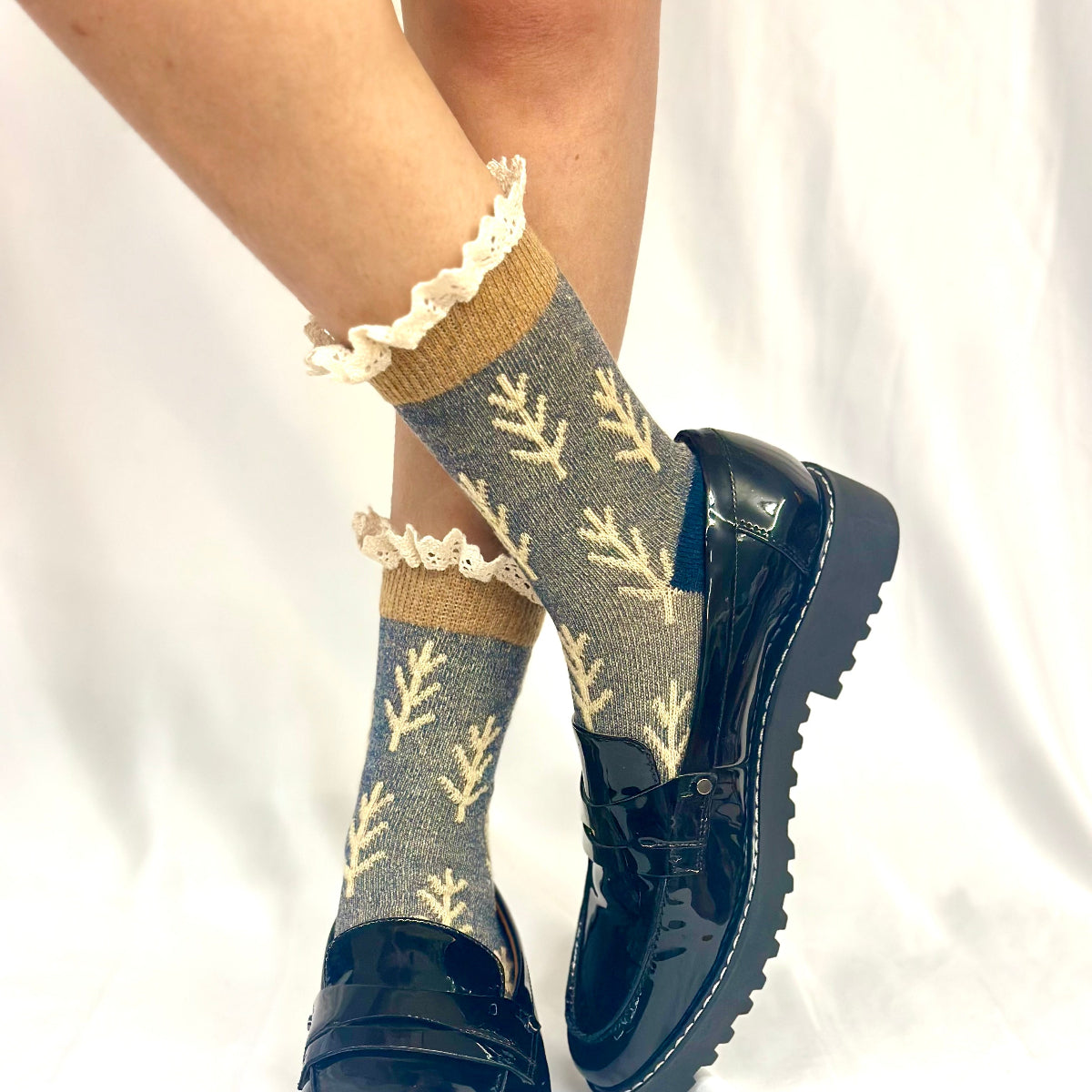 TWIGS lace topped socks - indigo, Catherine Cole signature socks
