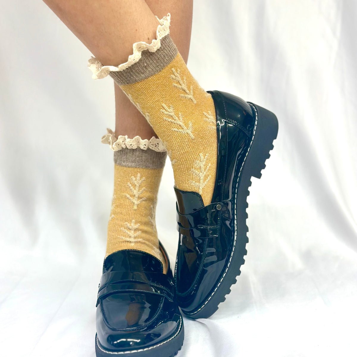 TWIGS lace topped socks - mustard