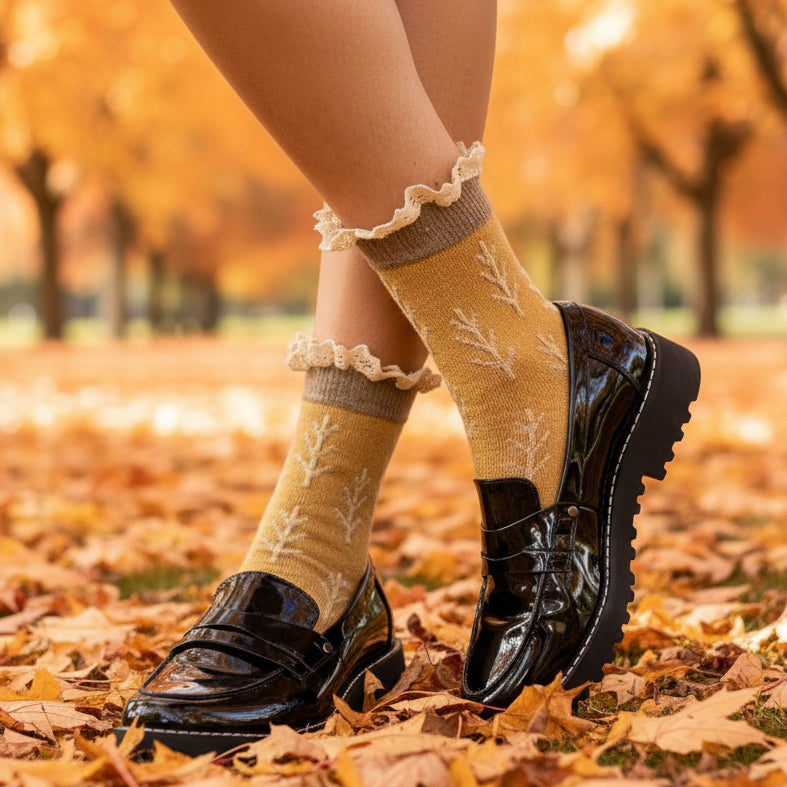 TWIGS lace topped socks - mustard