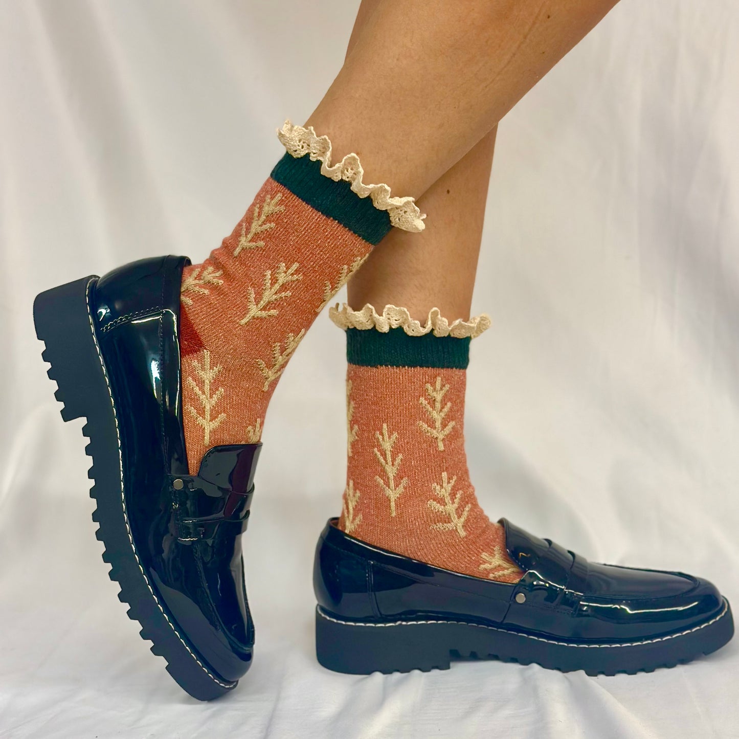 TWIGS lace topped socks - rust