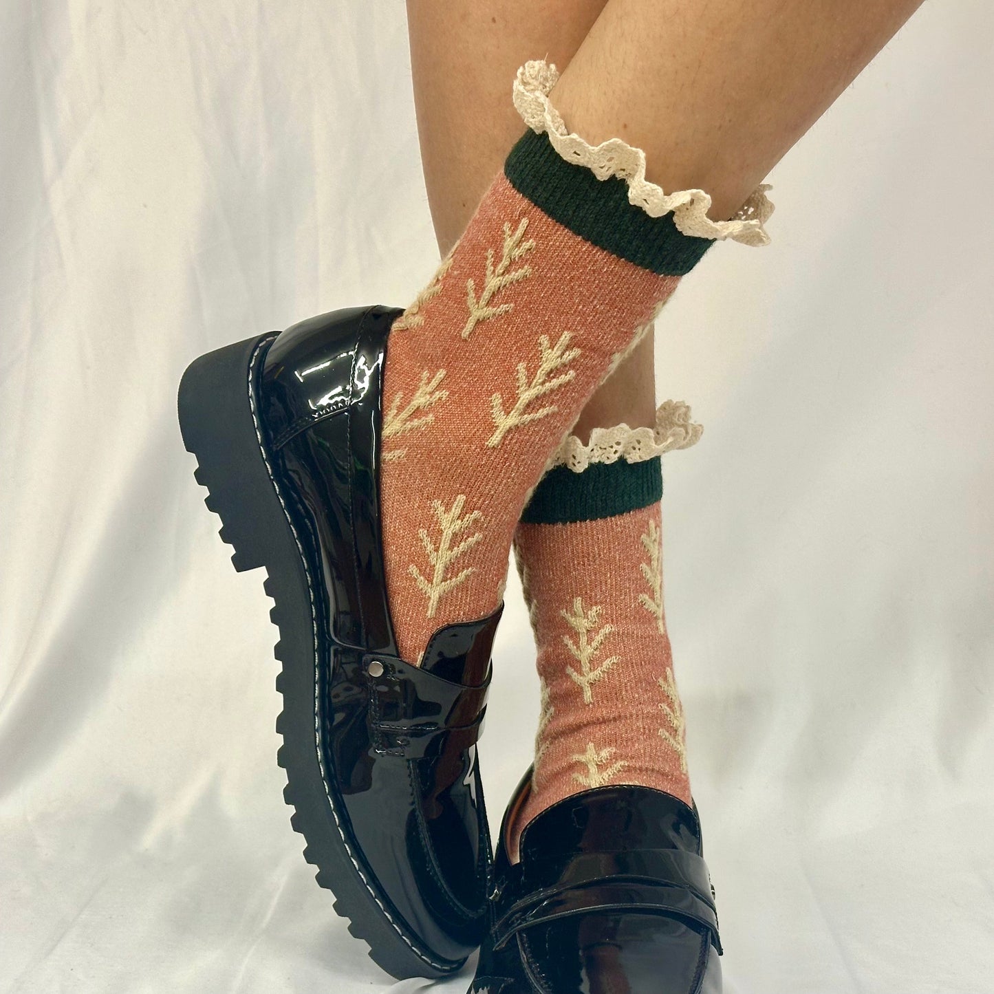 TWIGS lace topped socks - rust, fall fun cute ankle socks for women by Catherine Cole designer