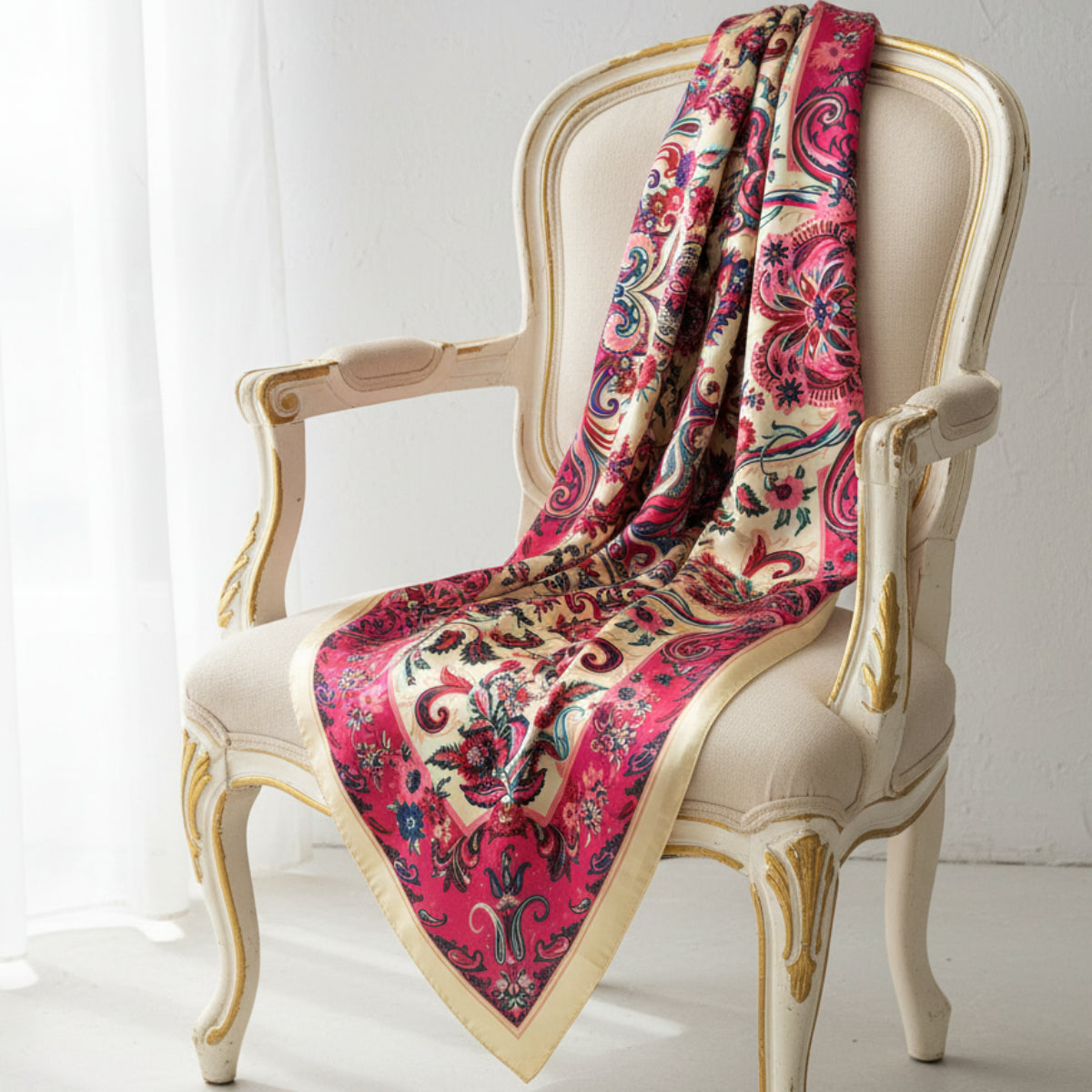 The Capri | Pink | Paisley Silk-Look Square Scarf 35"