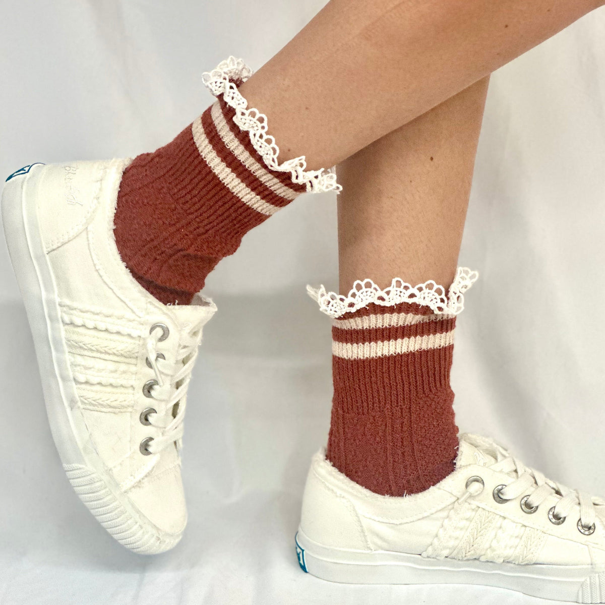VARSITY striped crew socks - rust, fun cute preppy fall sock women, Catherine cole