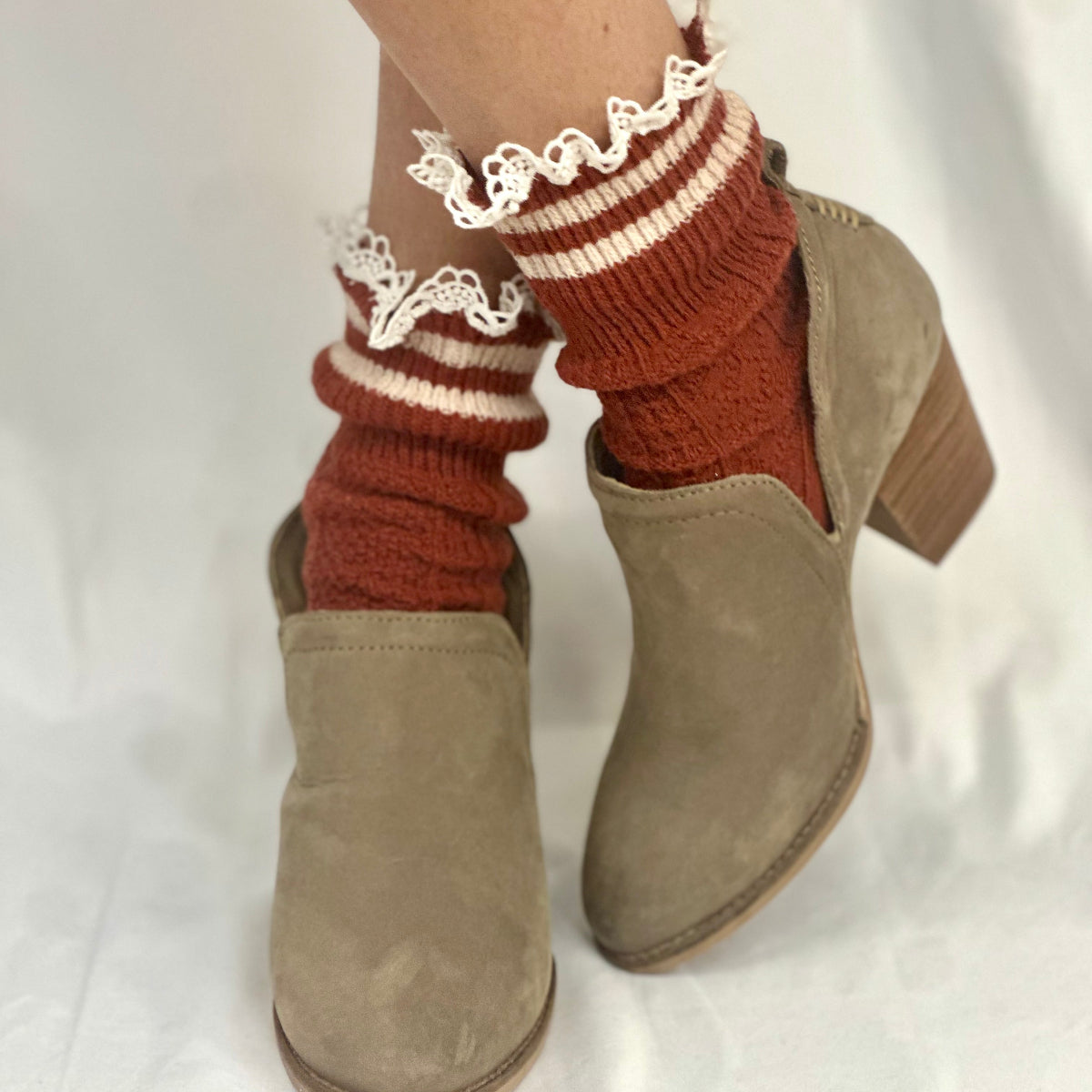VARSITY striped crew socks - rust, fun cute preppy fall sock women, Catherine cole
