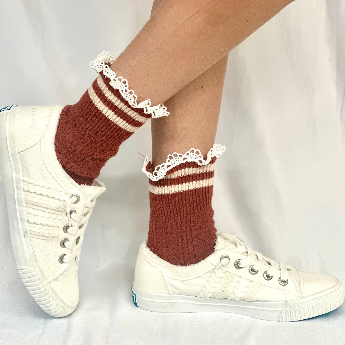 VARSITY striped crew socks - rust, fun cute preppy fall sock women, Catherine cole