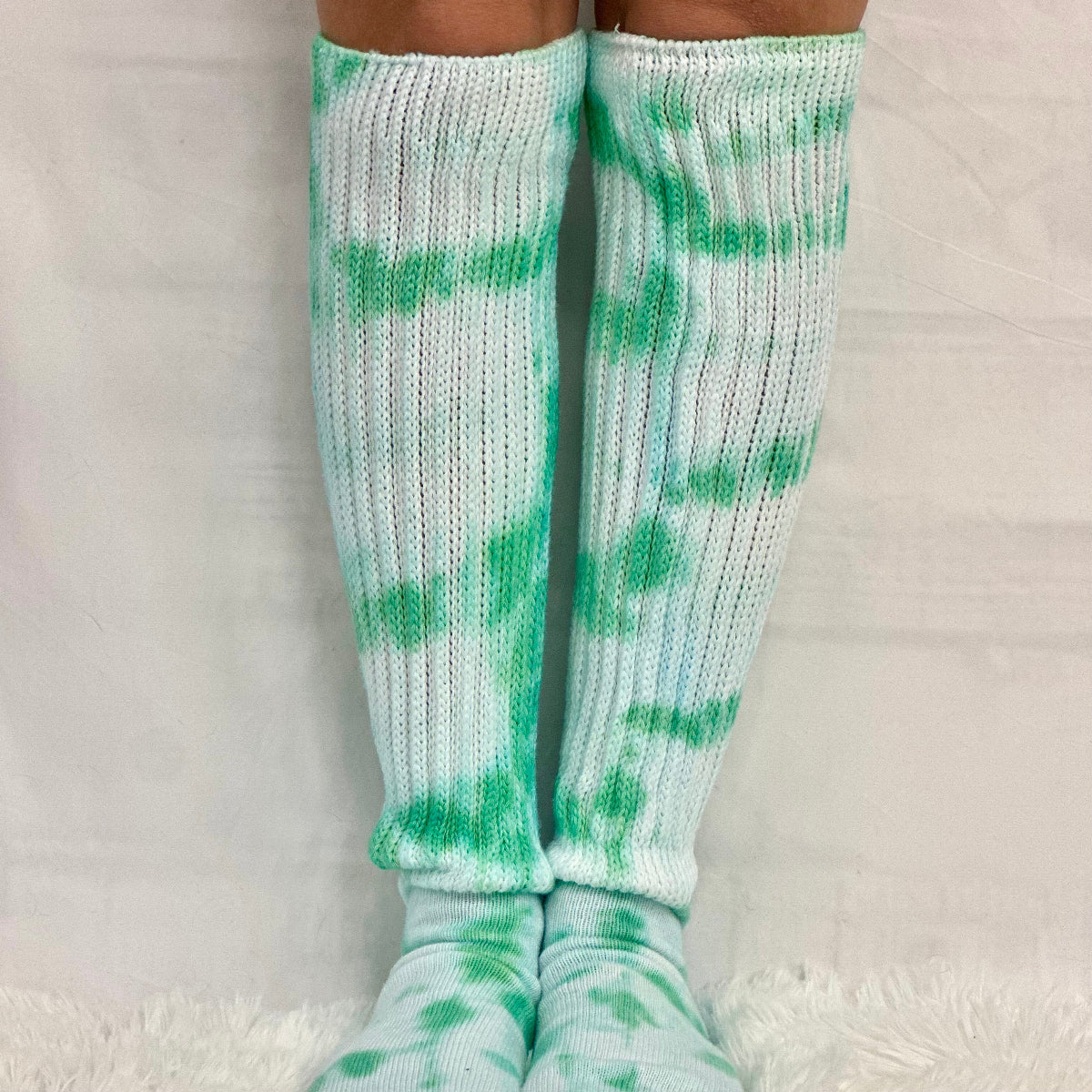 Tie dye green ultimate slouch socks women, Made in usa quality cotton hooter slouch socks women, Catherine Cole signature socks made in usa