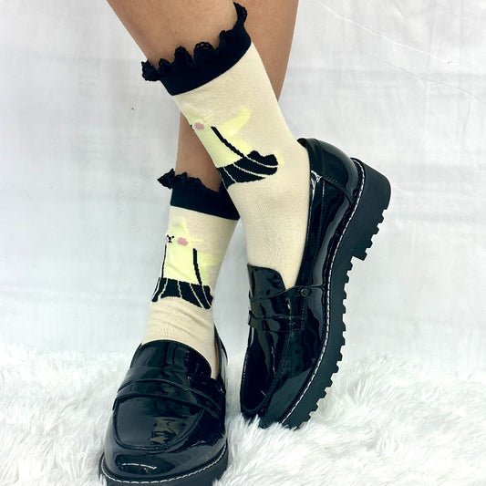 SILLY CAT  fun novelty print crew sock womens  cat_kitty_kitten_feline_socks_by_Catherine_cole_signature_style