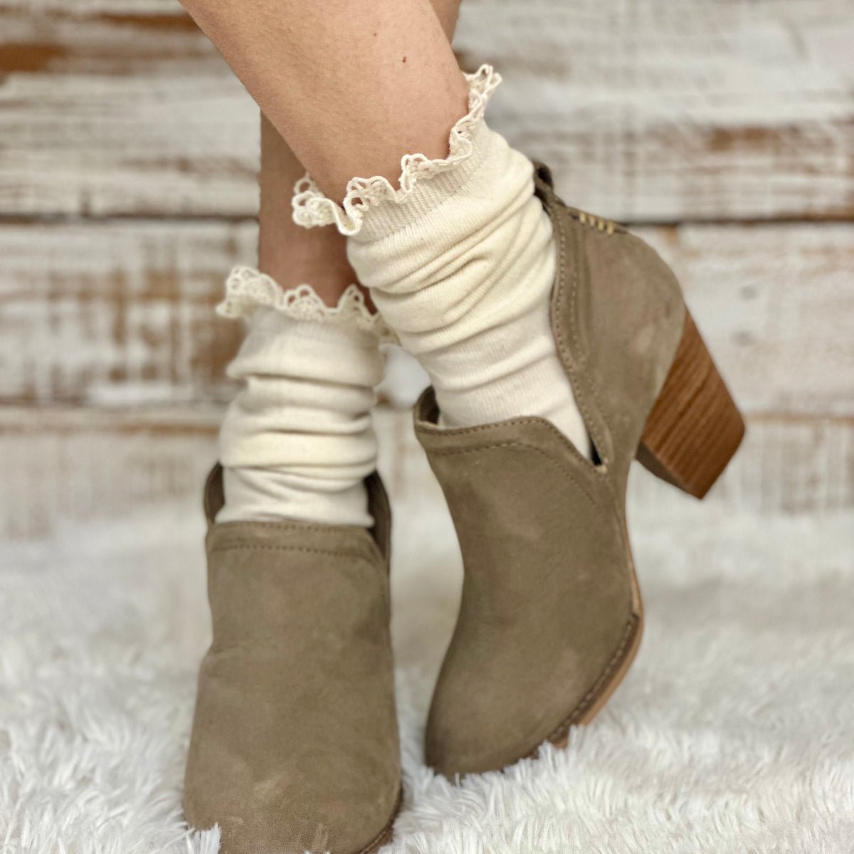 lace top natural cotton organic knit socks, lace slouch socks,knit lacy socks, organic cotton socks, eco friendly socks, ladies socks lace, lacey crew socks, slouchy knit socks, Catherine Cole signature socks