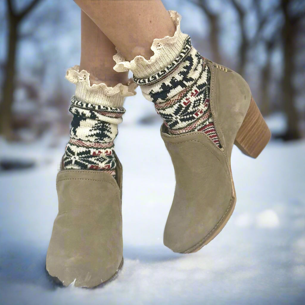 reindeer lace topped ankle socks women