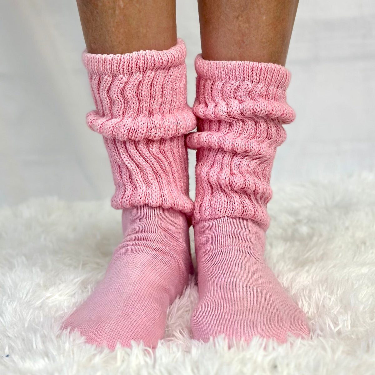 ULTIMATE XL foot shorter cotton slouch sock - ( pink) USA knitted 10-14 size adult men, women unisex - America Made quality hosiery, Catherine Cole signature socks made in usa