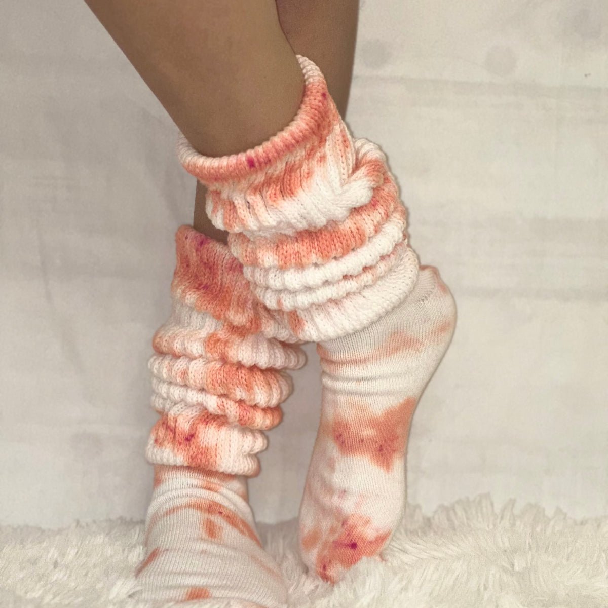 ULTIMATE cotton slouch socks women - Tie dyed coral orange, hooters dyed colors made in USA sock women