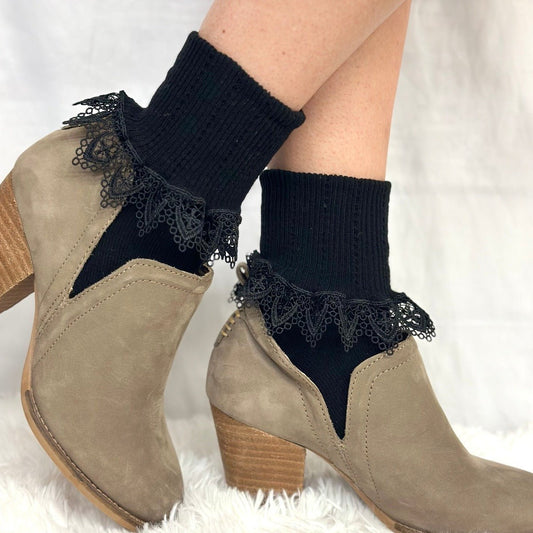 Chantilly  lace ankle cuff socks women - black, signature socks for women