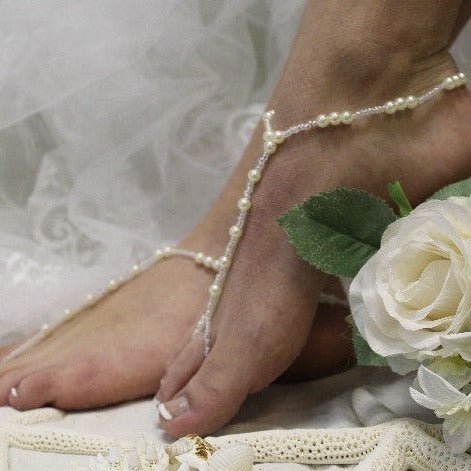 SEA OF LOVE barefoot sandals - Bridal foot jewelry pearl  custom - best designer barefoot sandals